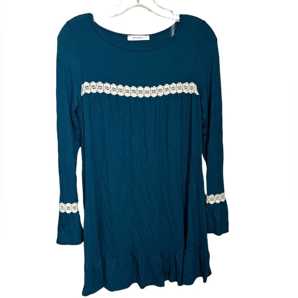 New Women's Teal Ruffle and Lace Long Sleeve Top size Small
